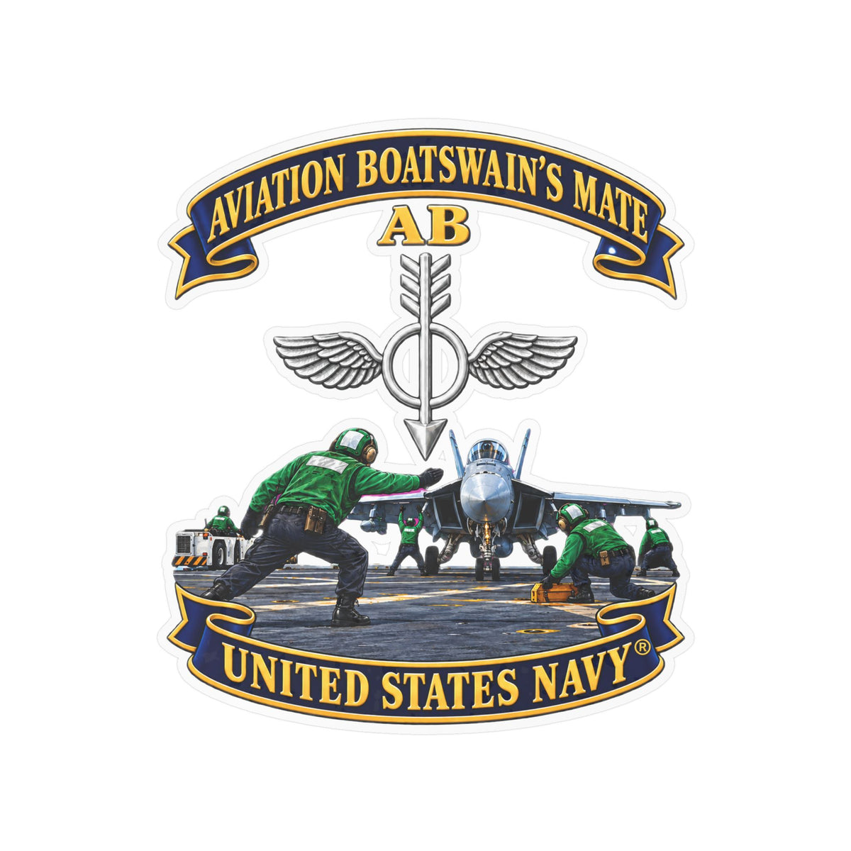 Kiss-Cut Vinyl Decal - Navy - Aviation Boatswains Mate Br with AC handler Scene - 3D - Enhanced