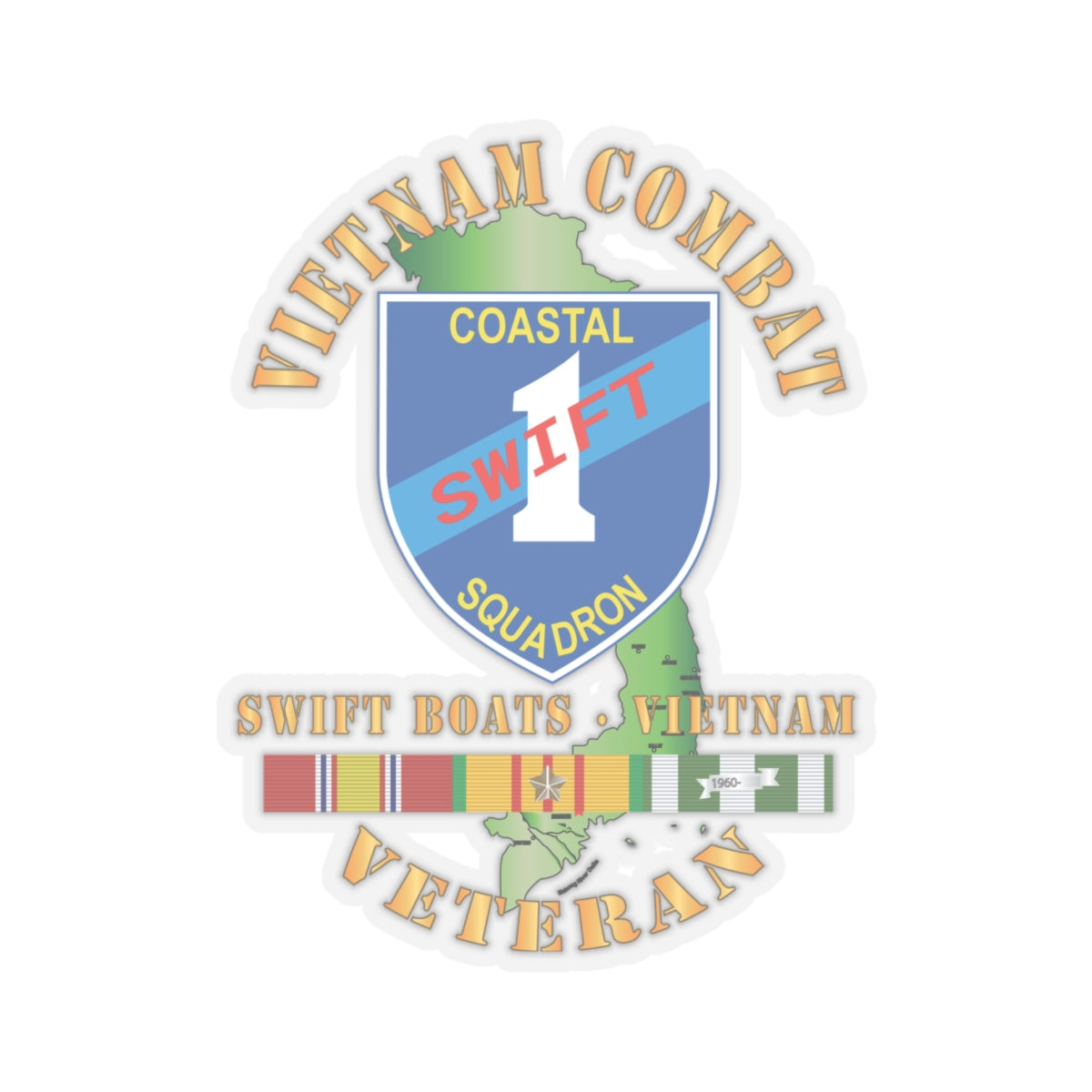 Kiss-Cut Stickers - Coastal Squadron One (Blue) - SSI -Swift Boats - Vietnam w VN SVC X 300