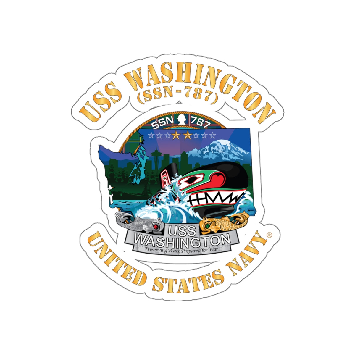 Die-Cut Vinyl Sticker - Navy - USS Washington (SSN-787) X 300