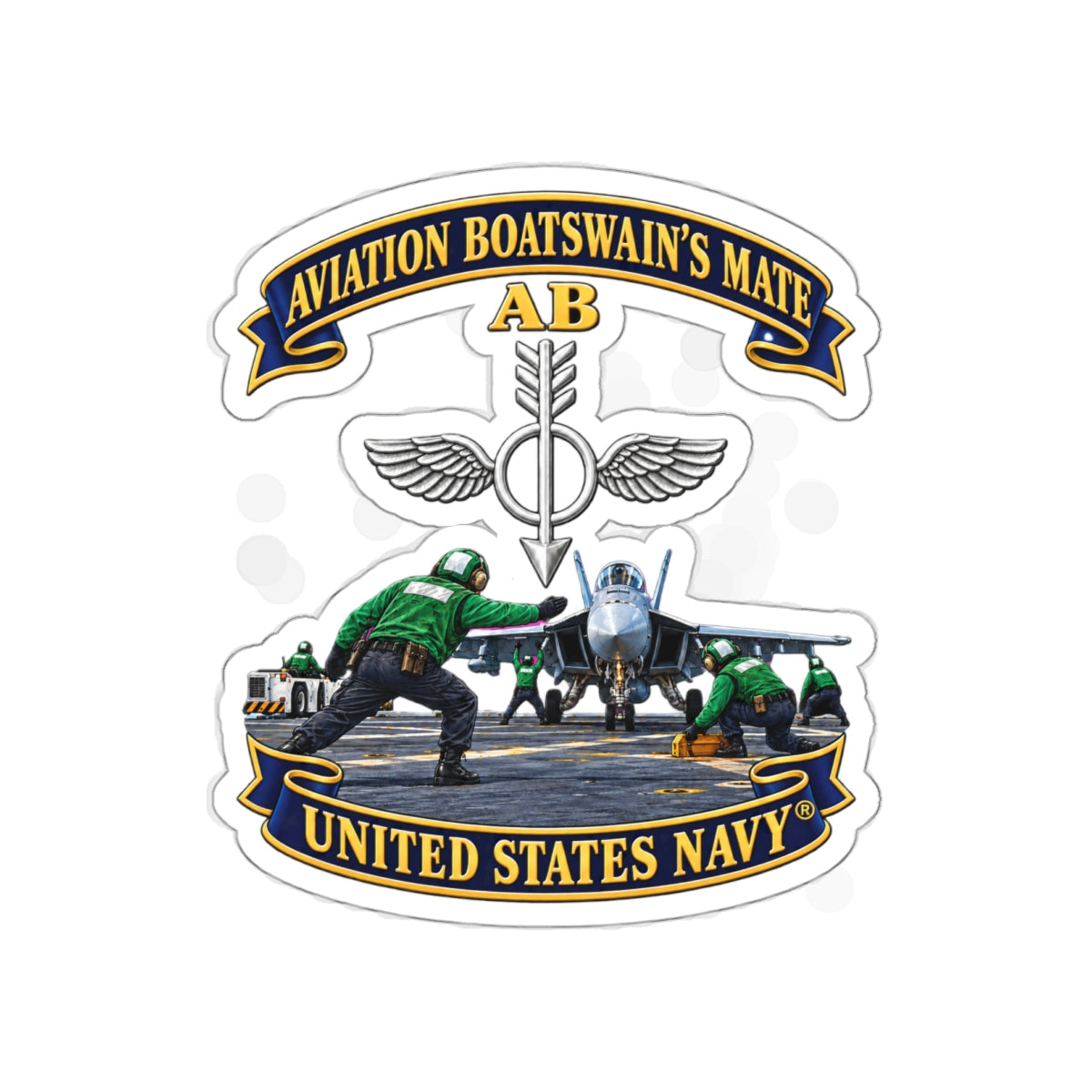 Die-Cut Vinyl Sticker - Navy - Aviation Boatswains Mate Br with AC handler Scene - 3D - Enhanced