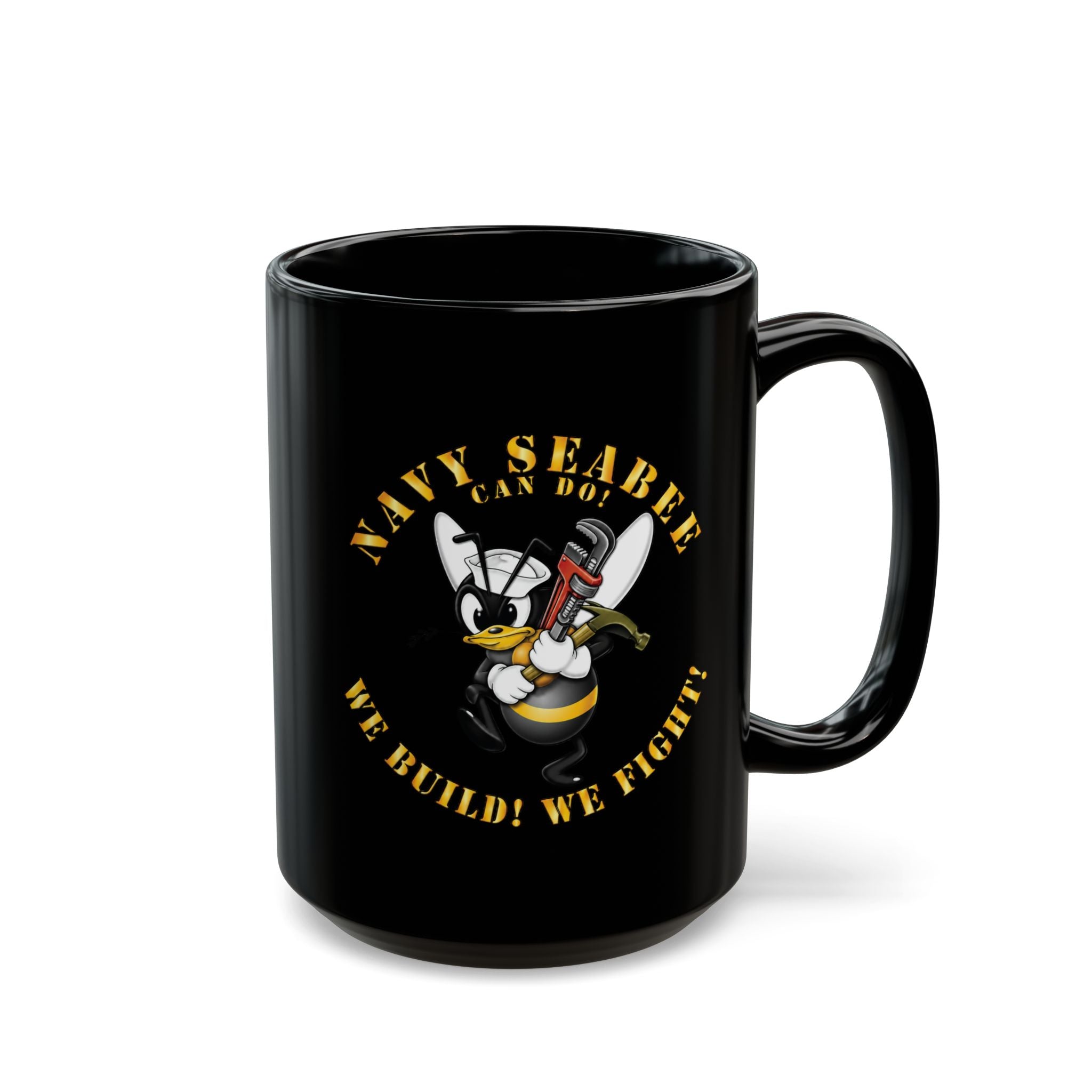 Black Mug (11oz, 15oz) - Navy - Navy SeaBee - w Wrench and Hammer X 300