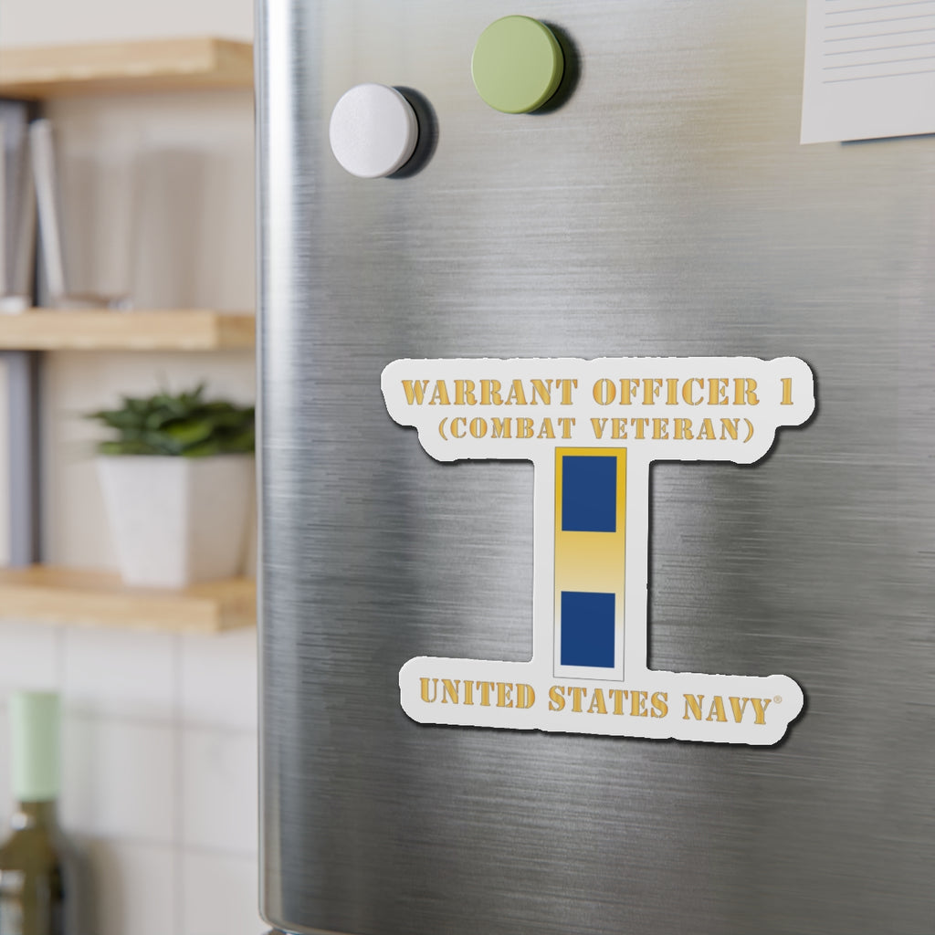 Die-Cut Magnet - Navy - Warrant Officer 1 - Combat Veteran