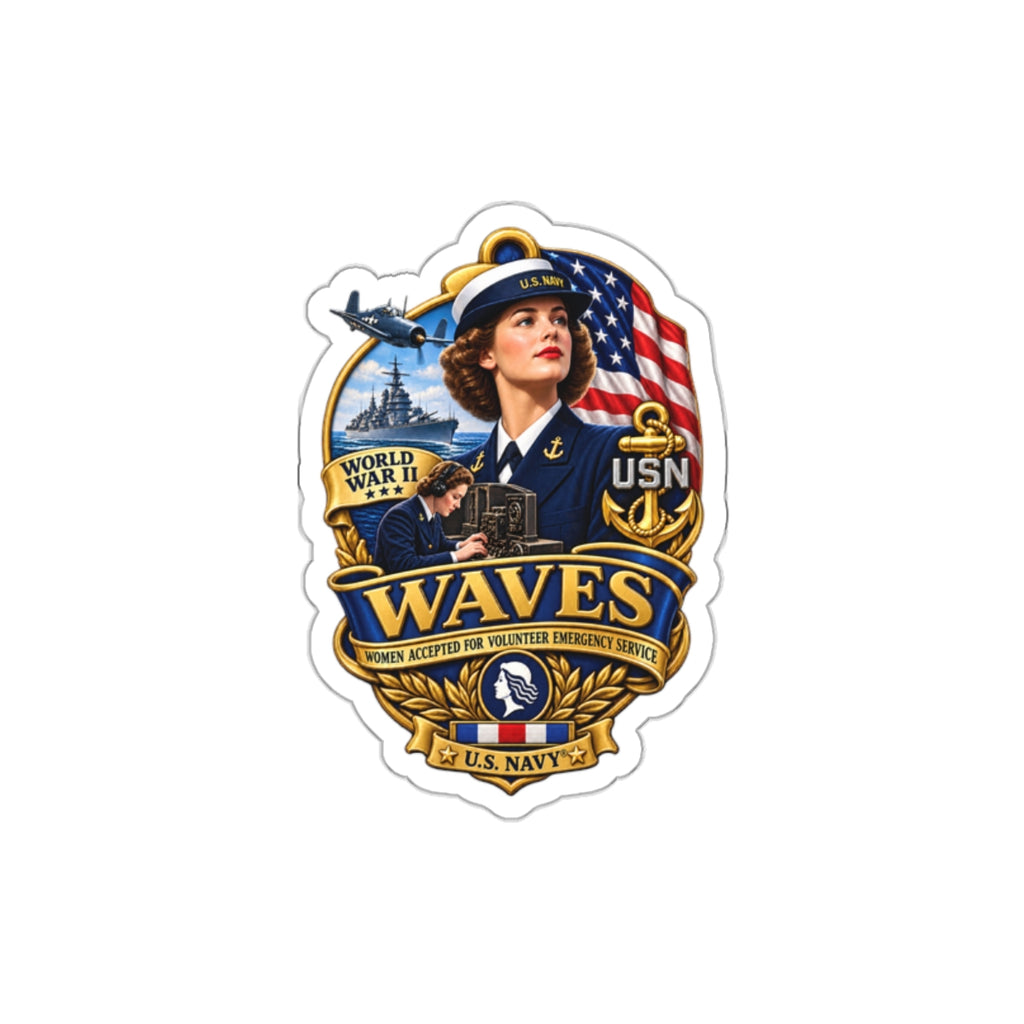 Die-Cut Vinyl Sticker - WAVES - Women Accepted for Volunteer Emergency Service WWII - 3D - Enhanced