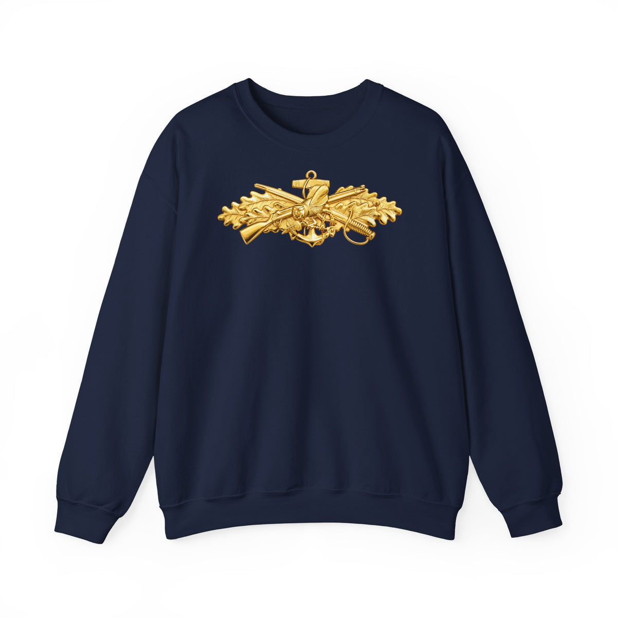 Unisex Heavy Blend™ Crewneck Sweatshirt - Navy - Badge - Seabee combat warfare specialist wo txt - Officer - 3D - Enhanced