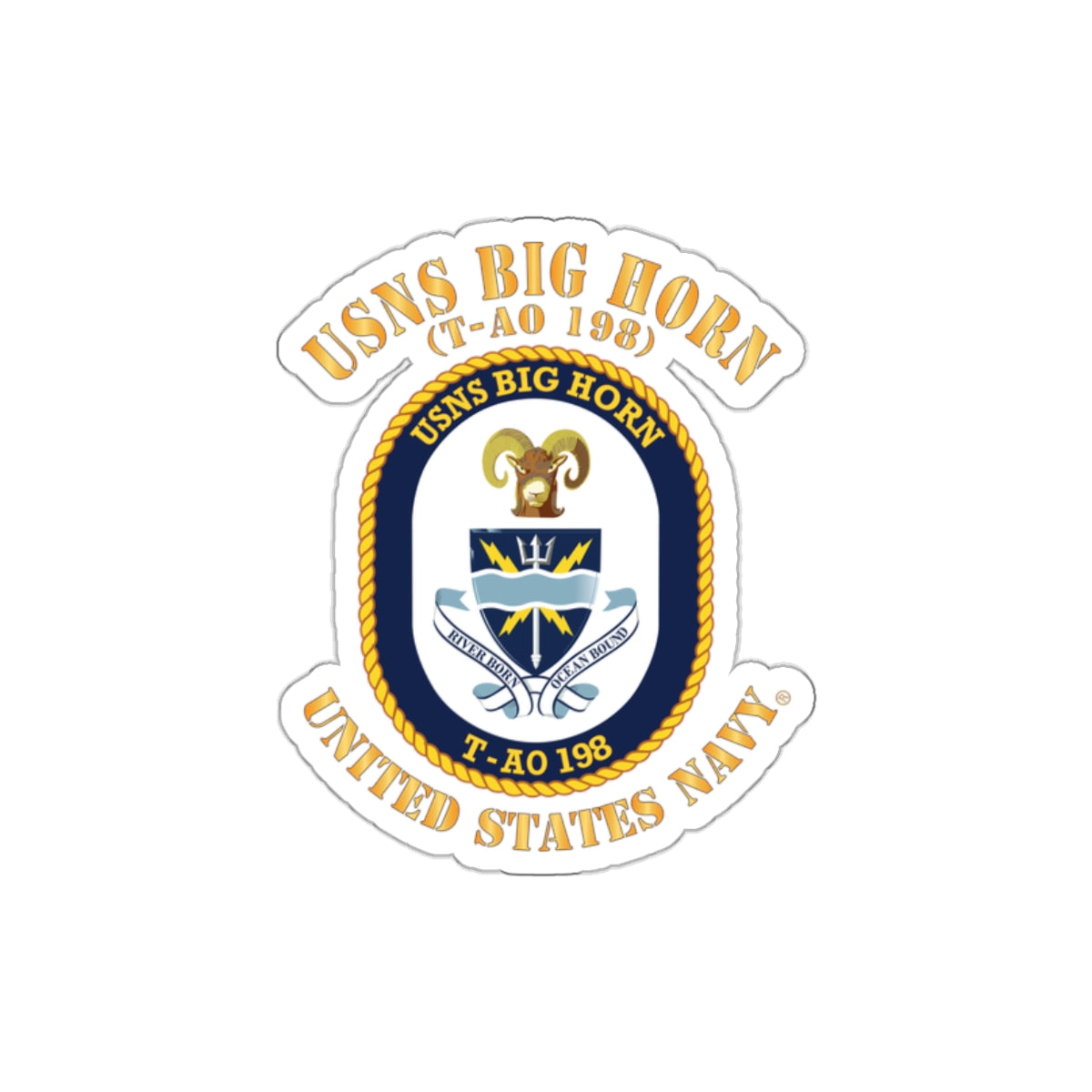 Die-Cut Vinyl Sticker - Navy - USNS Big Horn (T-AO 198)