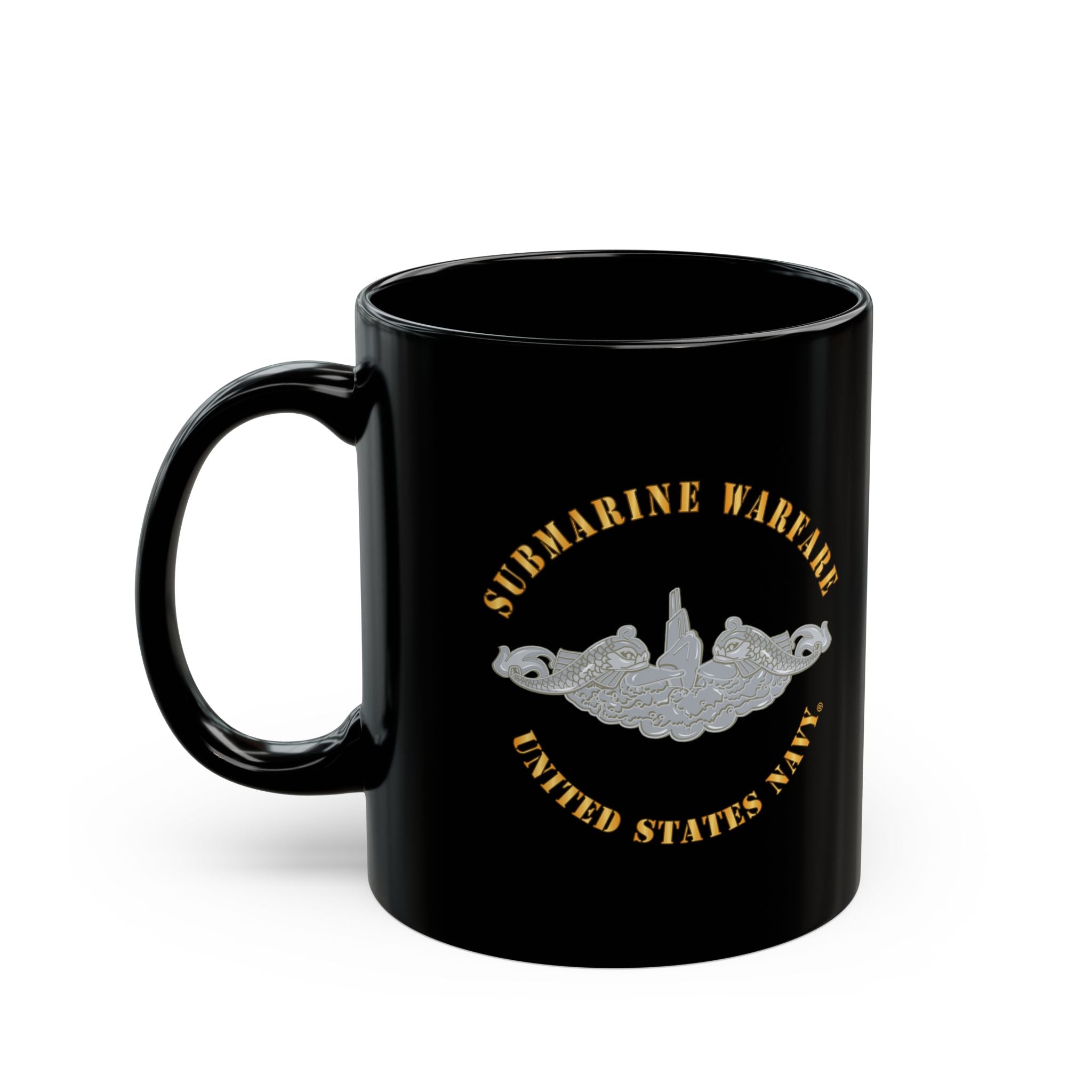 Black Mug (11oz, 15oz) - Navy - Submarine Badge - Silver