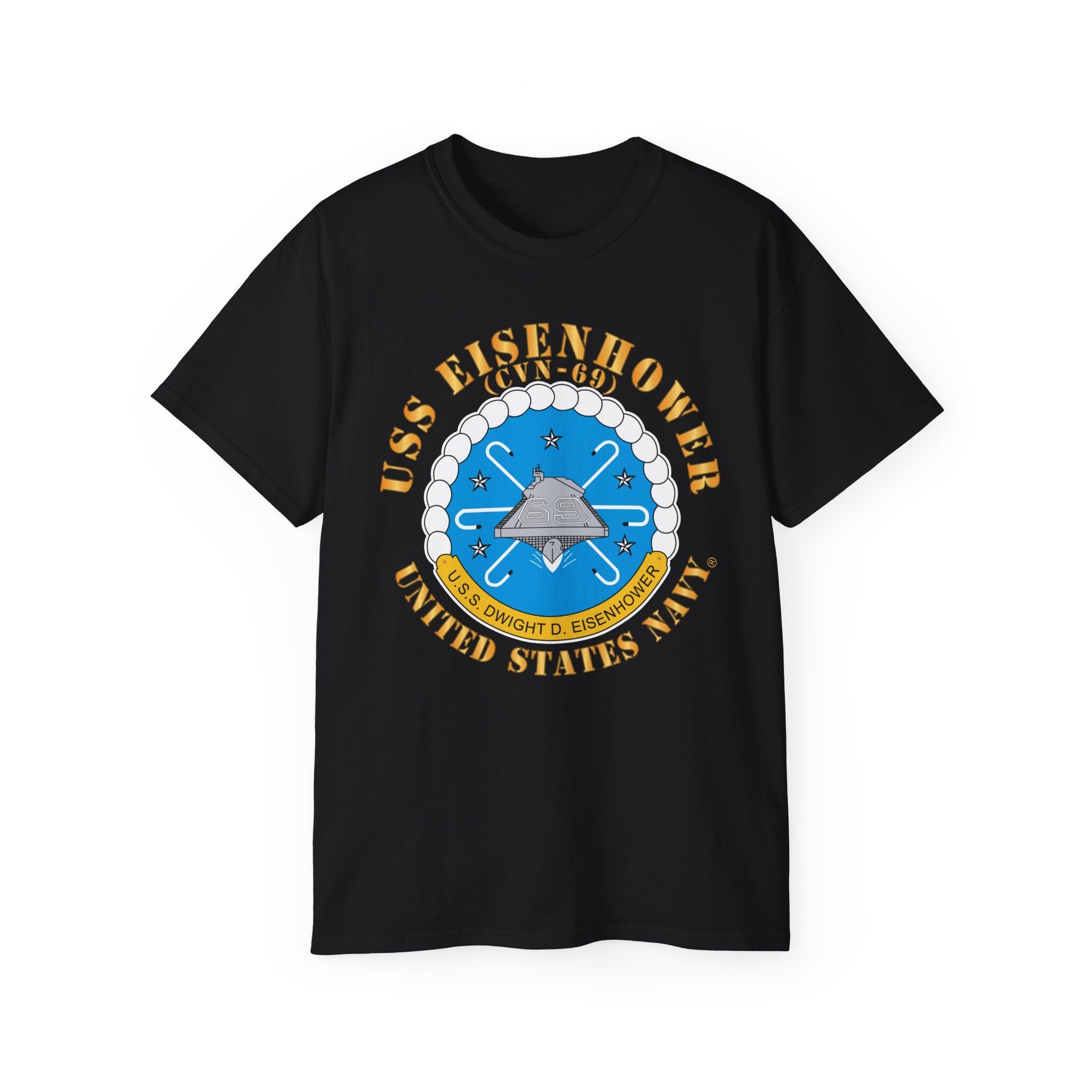 Unisex Ultra Cotton T-Shirt - USS Dwight D. Eisenhower (CVN-69) Crest with Txt