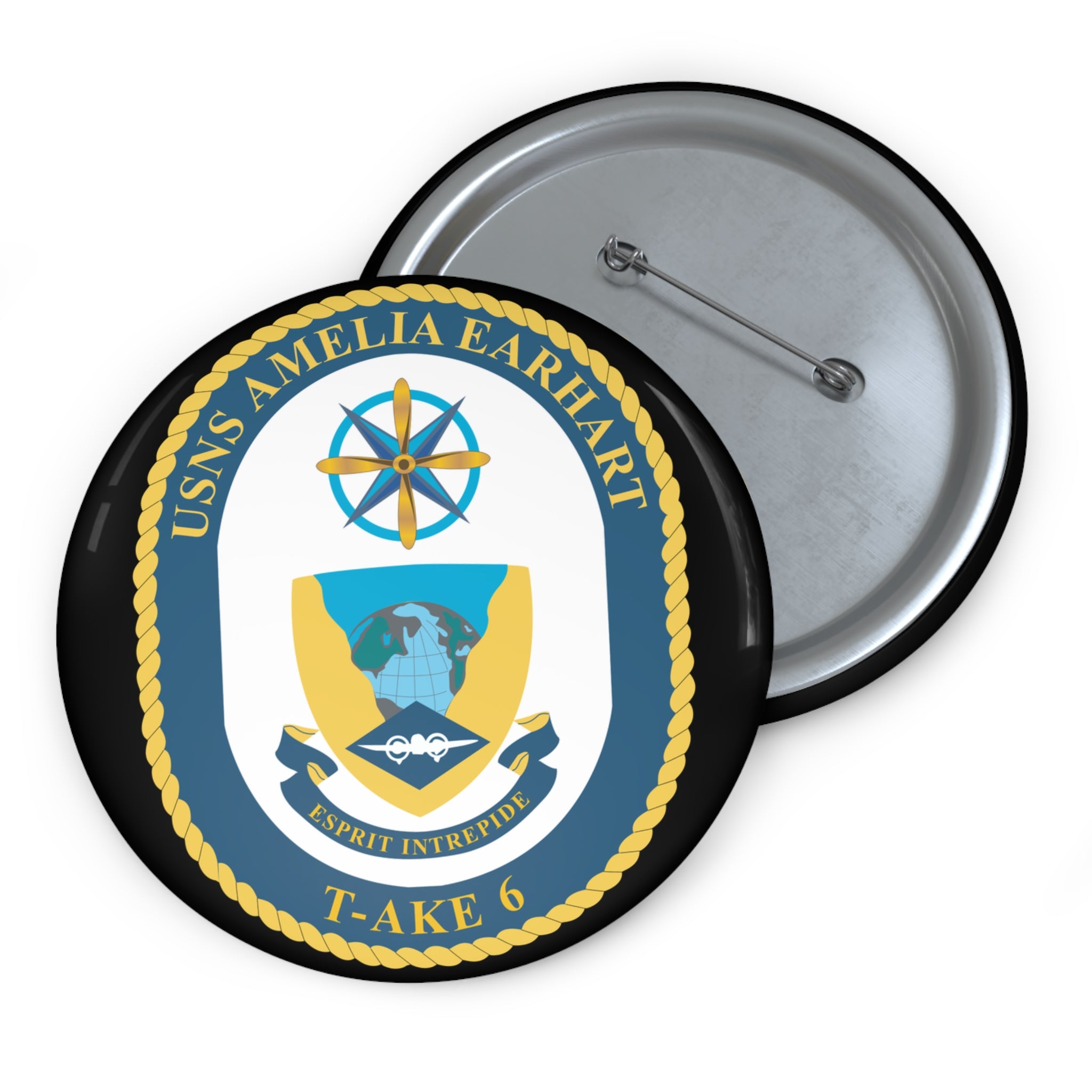 Custom Pin Button - Navy - USNS Amelia Earhart (T-AKE 6) wo txt