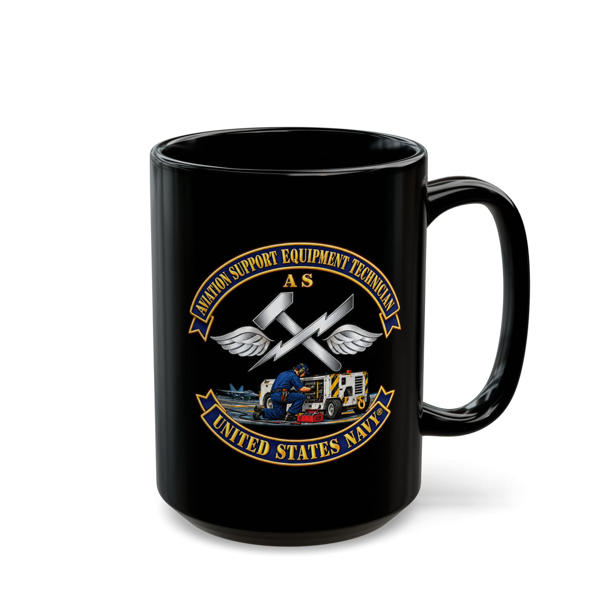 Black Mug (11oz, 15oz) - Navy - Rate - Aviation Support Equipment Technician (AS) with Scene - 3D - Enhanced