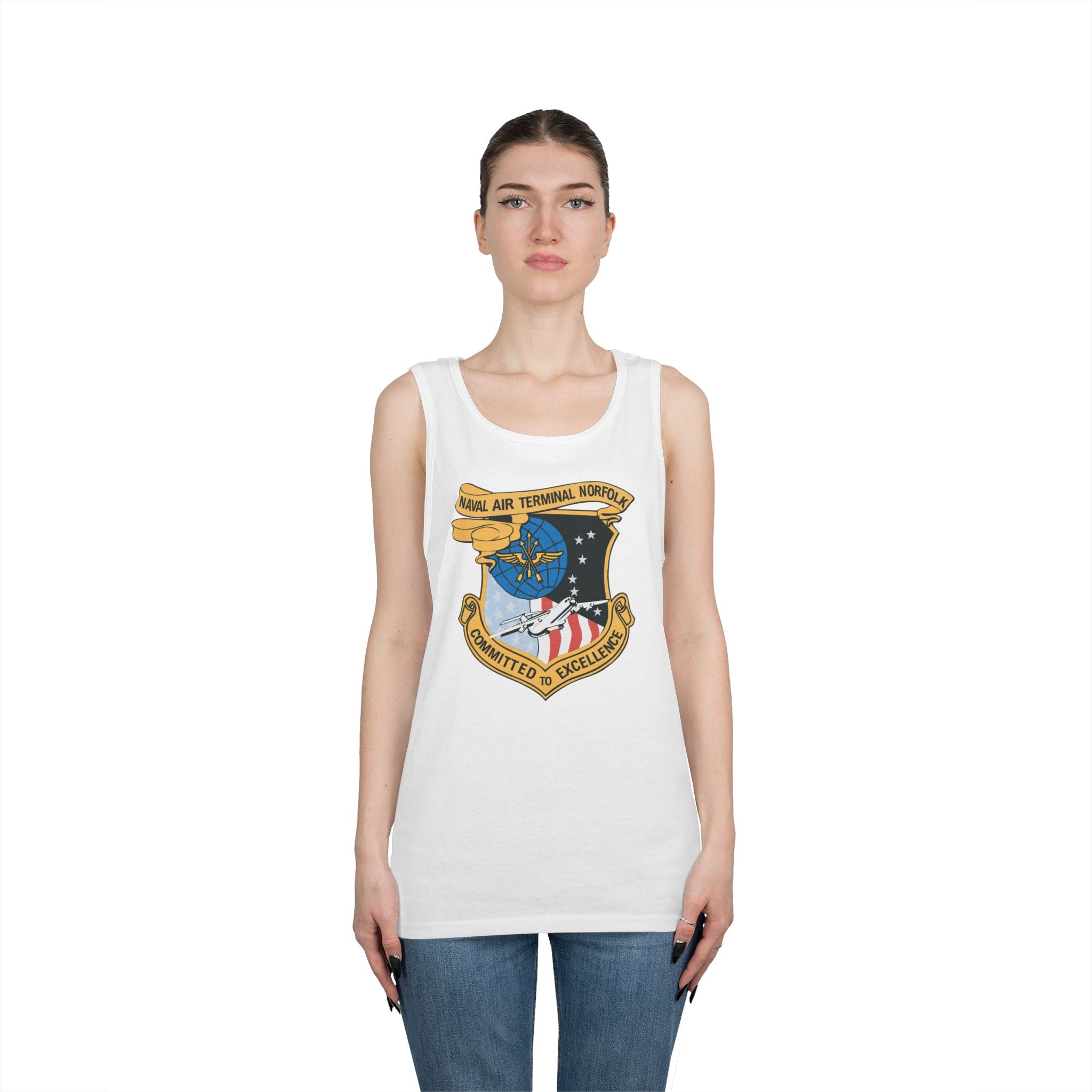 Unisex Heavy Cotton Tank Top - Navy - Naval Air Terminal Norfolk wo Txt