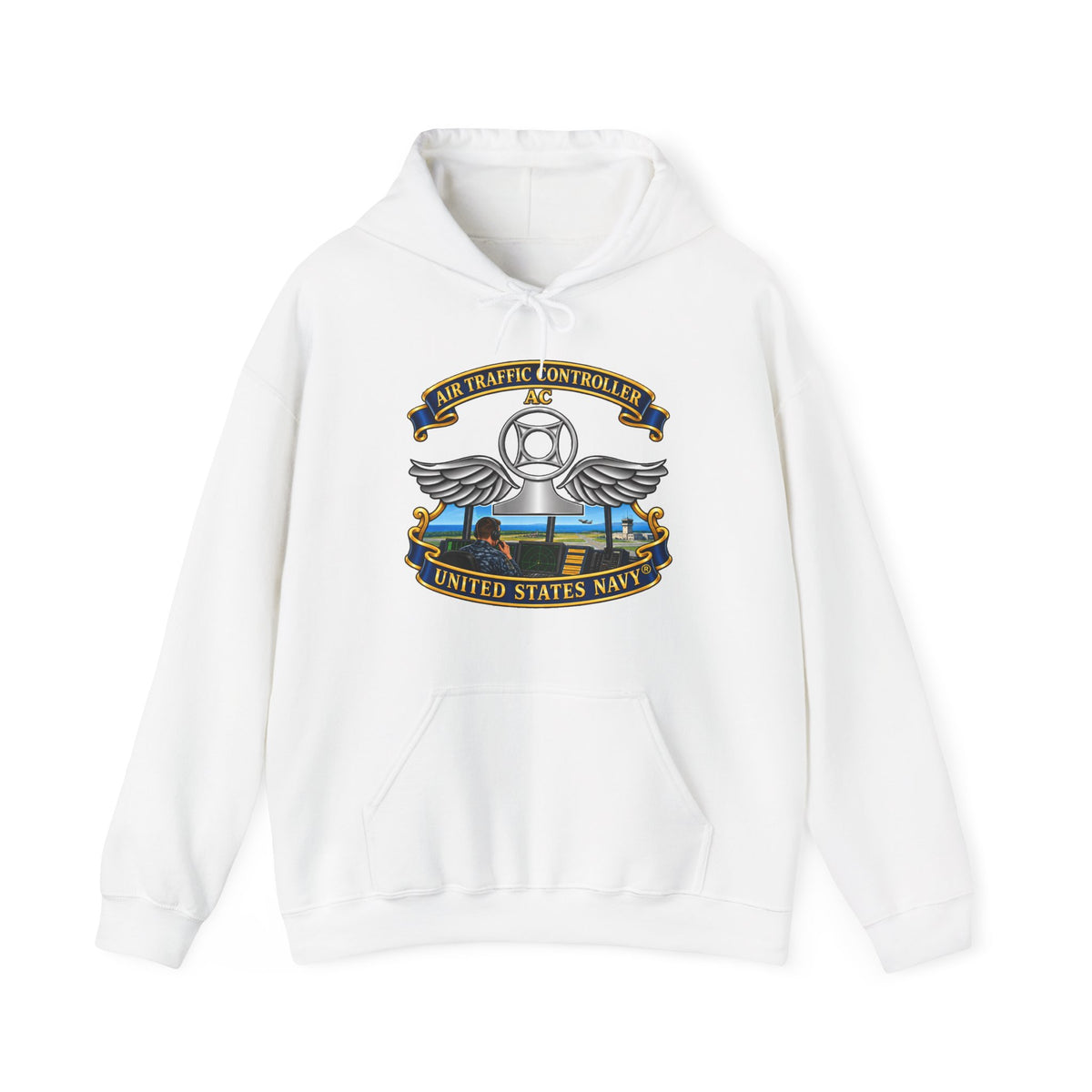 Unisex Heavy Blend™ Hoodies - Navy - Rate - Air Traffic Controller (AC) - with Scene - 3D - Enhanced