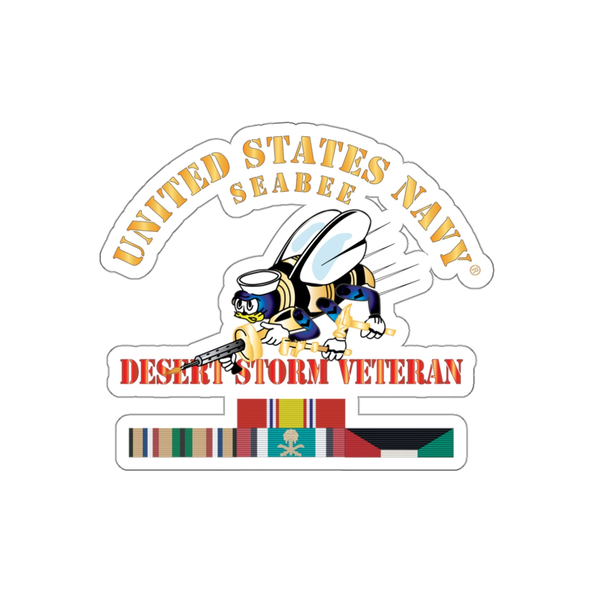 Die-Cut Vinyl Sticker - Navy - Seabee - Desert Storm Veteran