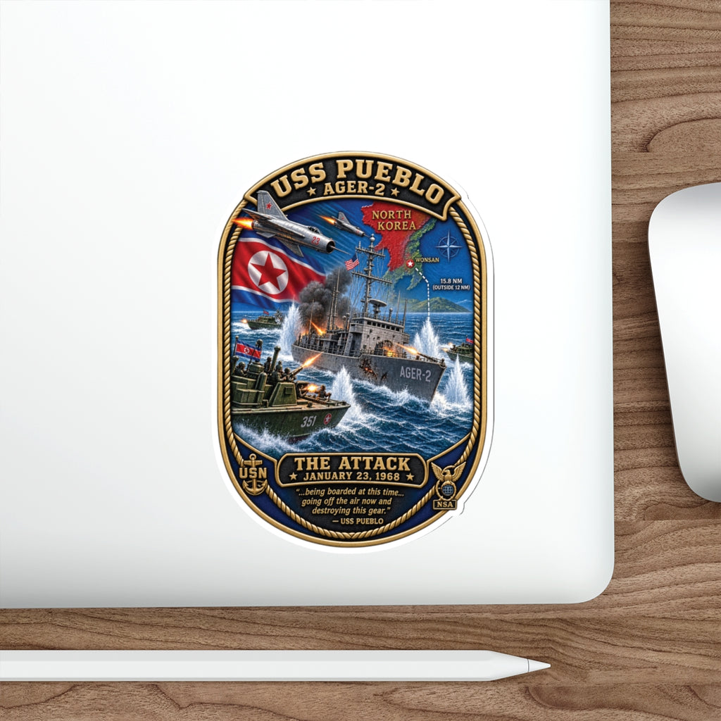 Die-Cut Vinyl Sticker - USS Pueblo Attack-Defense Commemorative Patch