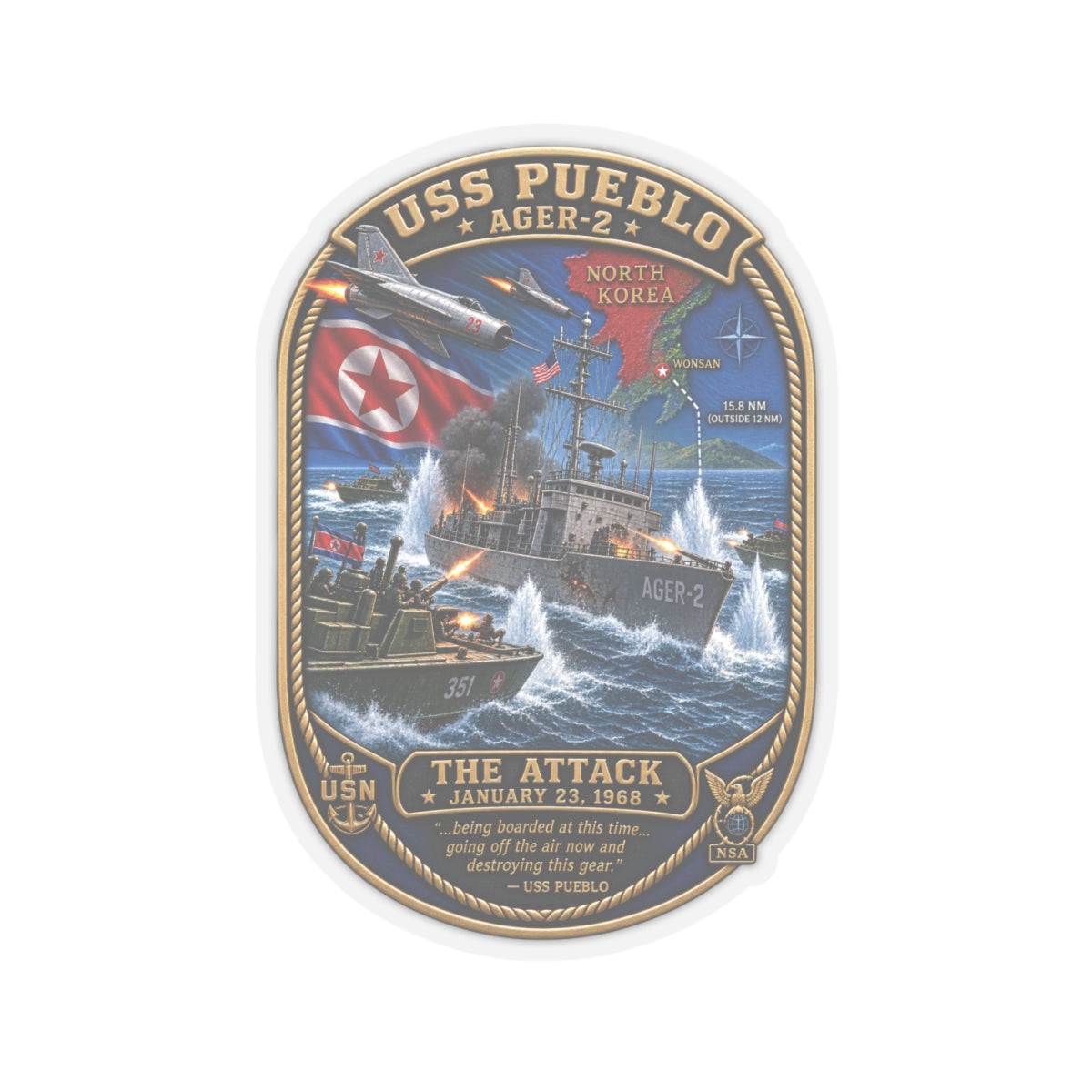 Kiss-Cut Stickers - USS Pueblo Attack-Defense Commemorative Patch