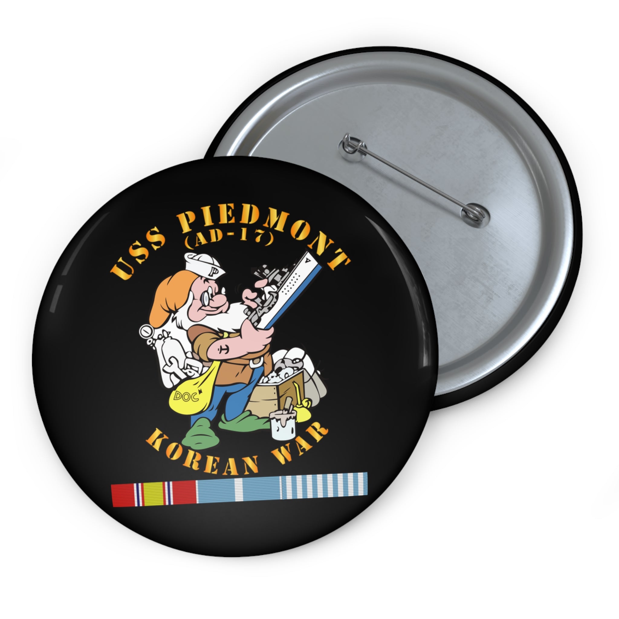 Custom Pin Button - Navy - USS Piedmont (AD-17) w KOREA SVC - Korean War