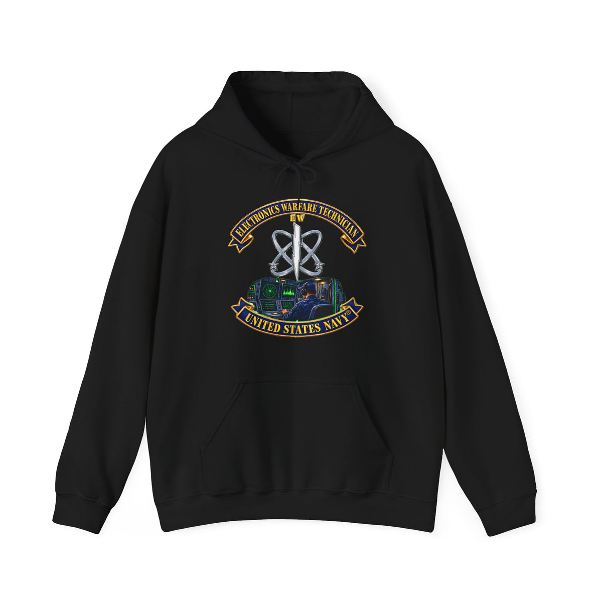 Unisex Heavy Blend™ Hoodies - Navy - Rate - Electronics Warfare Technician with Scene - 3D - Enhanced