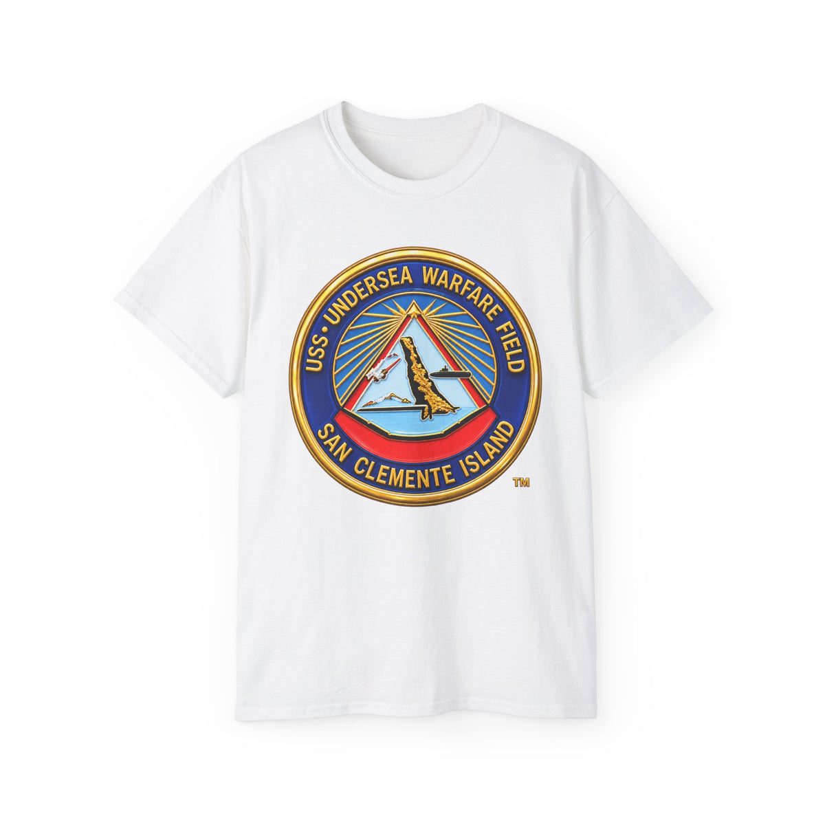 Unisex Ultra Cotton T-Shirt - Navy - USS Undersea Warfare Field - San Clemente Island - Crest - 3D - Enhanced