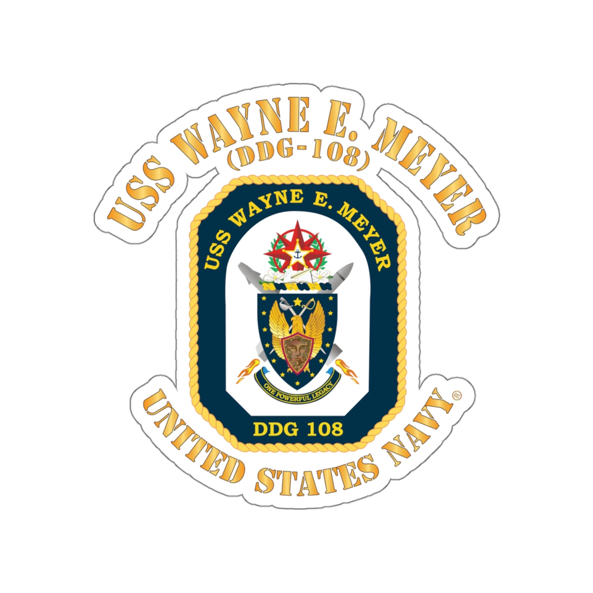 Die-Cut Vinyl Sticker - Navy - USS Wayne E. Meyer (DDG-108) X 300