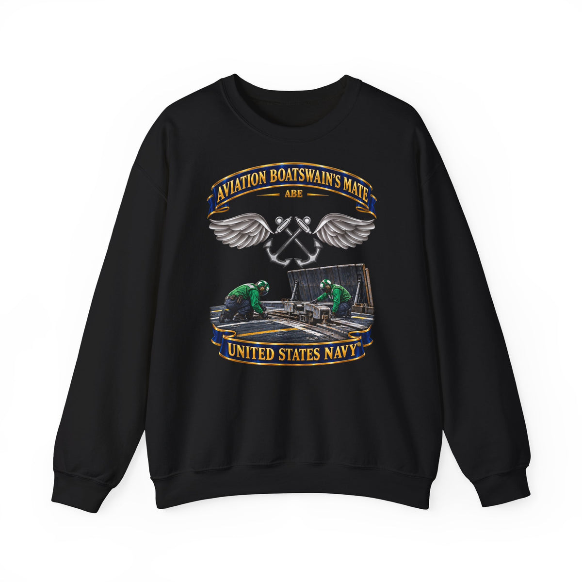 Unisex Heavy Blend™ Crewneck Sweatshirt -  Navy - Rate - Aviation Boatswain's Mate (ABE) - with Scene - 3D - Enhanced