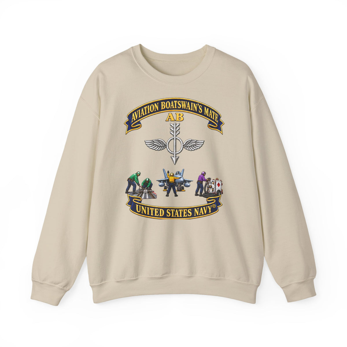 Unisex Heavy Blend™ Crewneck Sweatshirt -  Navy - Aviation Boatswains Mate Br with 3 Scene - 3D - Enhanced