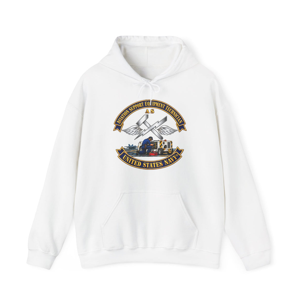 Unisex Heavy Blend™ Hoodies - Navy - Rate - Aviation Support Equipment Technician (AS) with Scene - 3D - Enhanced