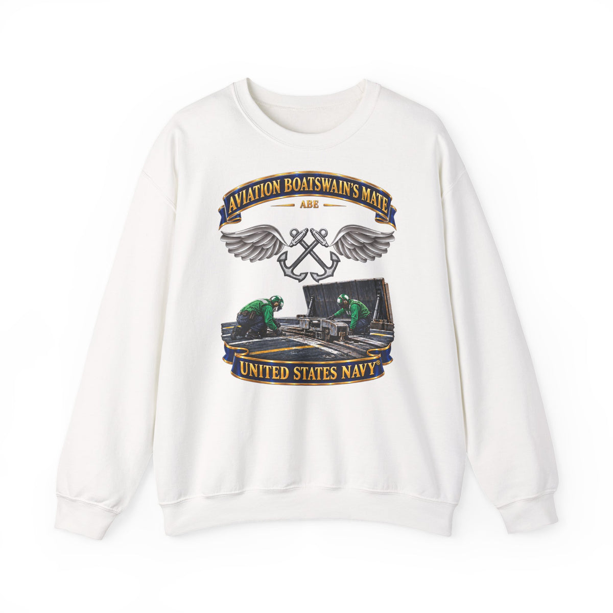 Unisex Heavy Blend™ Crewneck Sweatshirt -  Navy - Rate - Aviation Boatswain's Mate (ABE) - with Scene - 3D - Enhanced