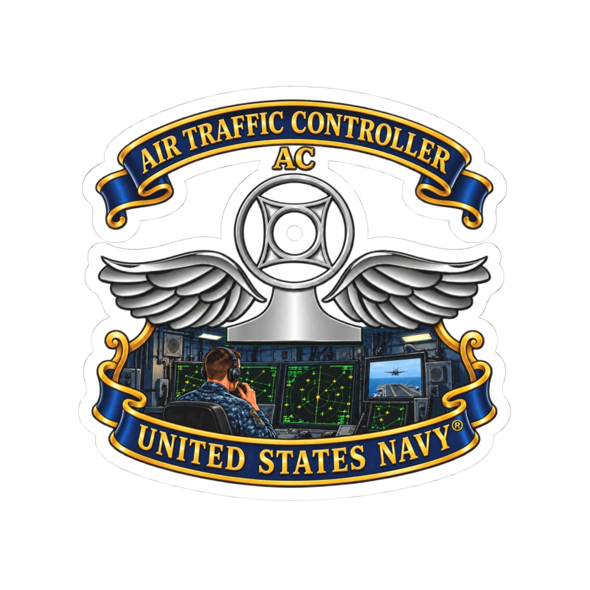 Kiss-Cut Stickers - Navy - Rate - Air Traffic Controller (AC) - Shipboard Version  3D - Enhanced