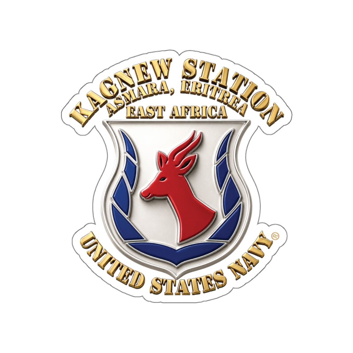 Die-Cut Vinyl Sticker - Navy - Kagnew Station - Asmara, Eritrea - East Africa - 3D X 300