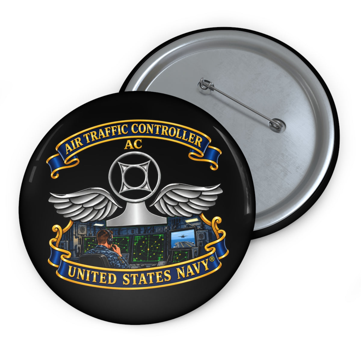 Pin Button - Navy - Rate - Air Traffic Controller (AC) - Shipboard Version  3D - Enhanced