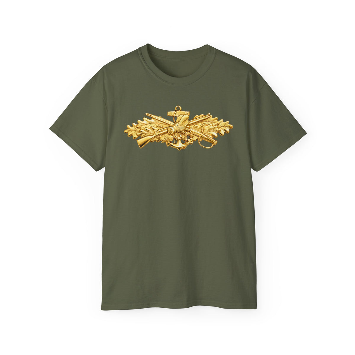 Unisex Ultra Cotton T-Shirt - Navy - Badge - Seabee combat warfare specialist wo txt - Officer - 3D - Enhanced
