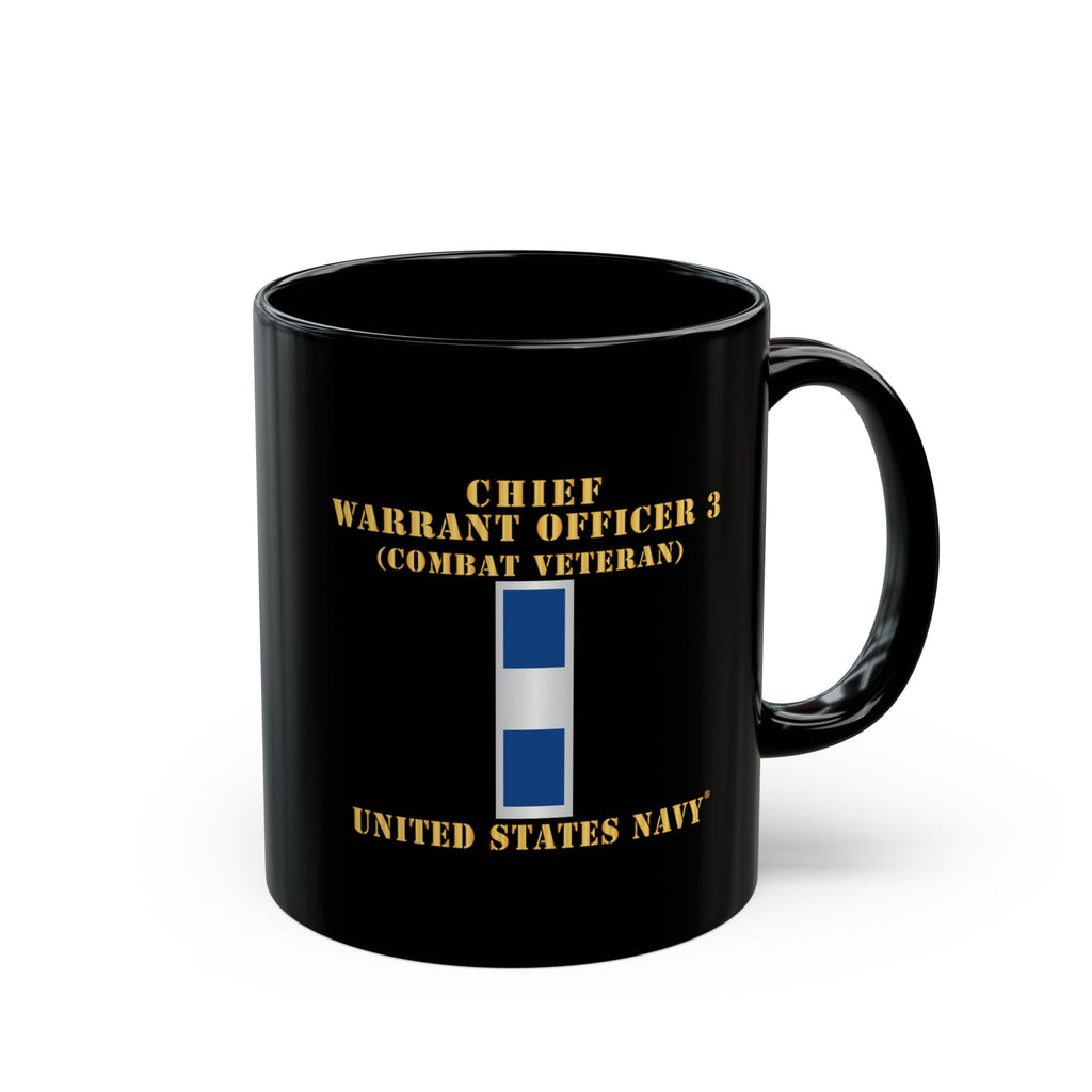 Black Mug (11oz, 15oz) - Navy - Chief Warrant Officer 3 - CW03 - Combat Veteran
