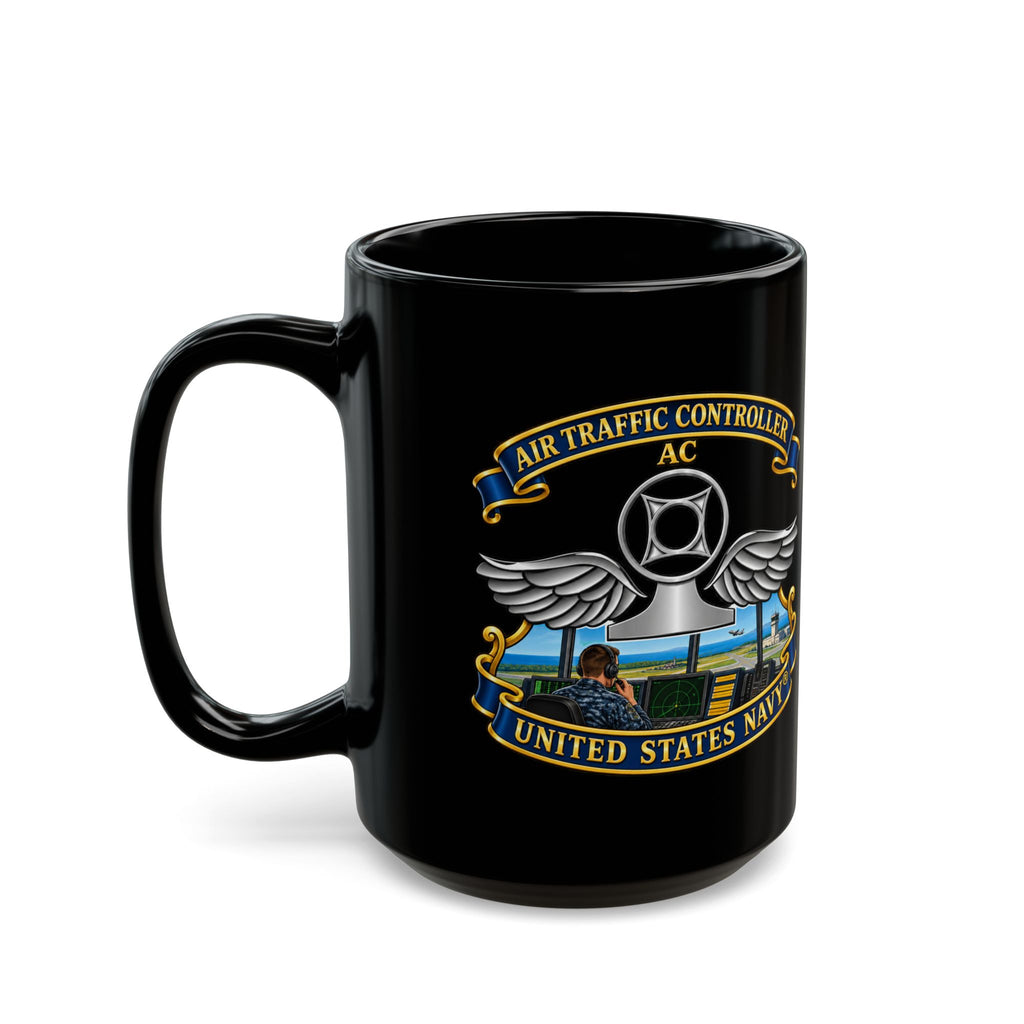 Black Mug (11oz, 15oz) - Navy - Rate - Air Traffic Controller (AC) - with Scene - 3D - Enhanced
