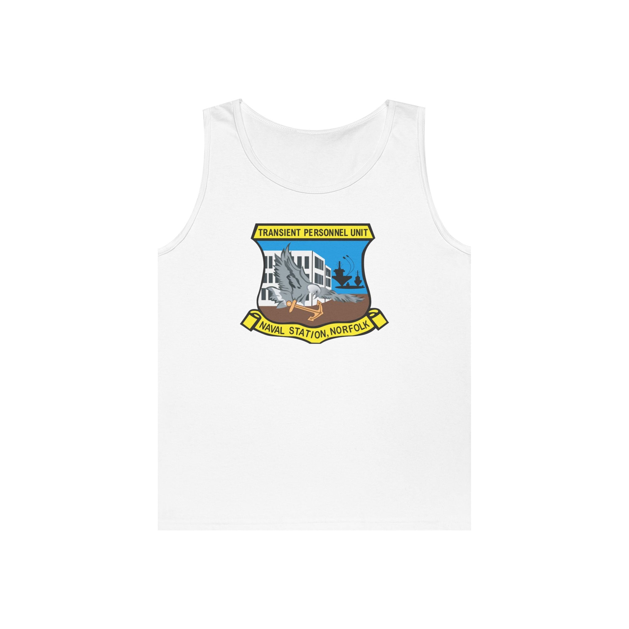 Unisex Heavy Cotton Tank Top - Navy - Transient Personnel Unit - Naval Station Norfolk wo Txt
