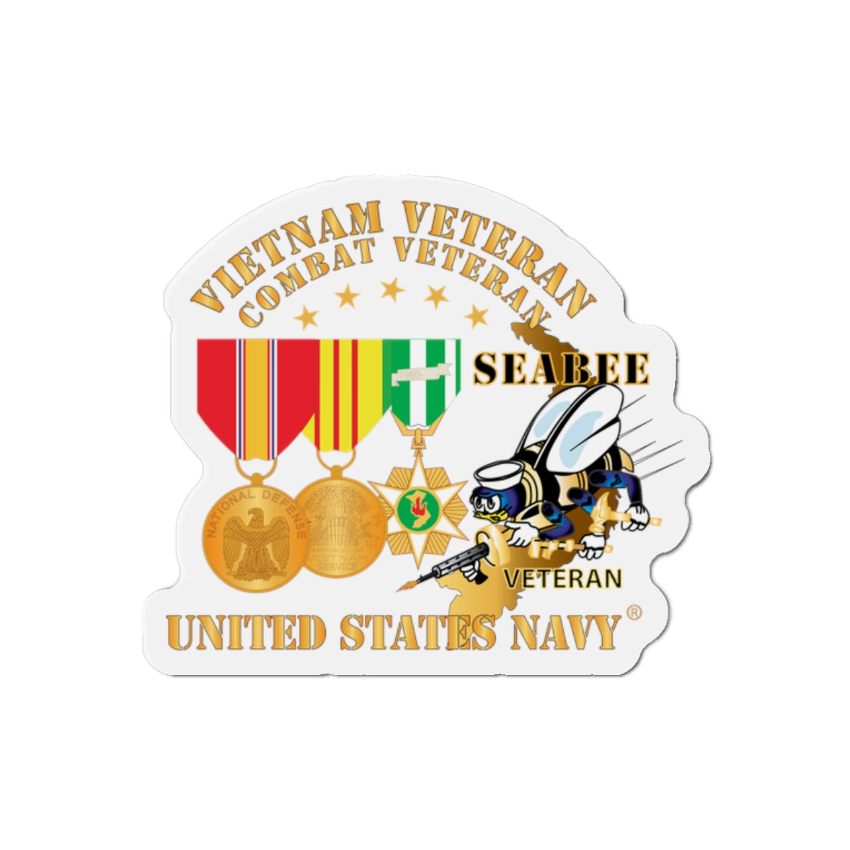 Die-Cut Magnet - Navy - Vietnam  Veteran - w Medals - VN - Seabee