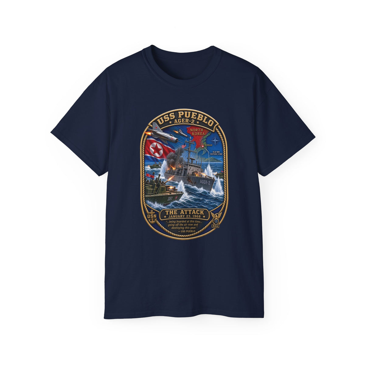 Unisex Ultra Cotton T-Shirt - USS Pueblo Attack-Defense Commemorative Patch