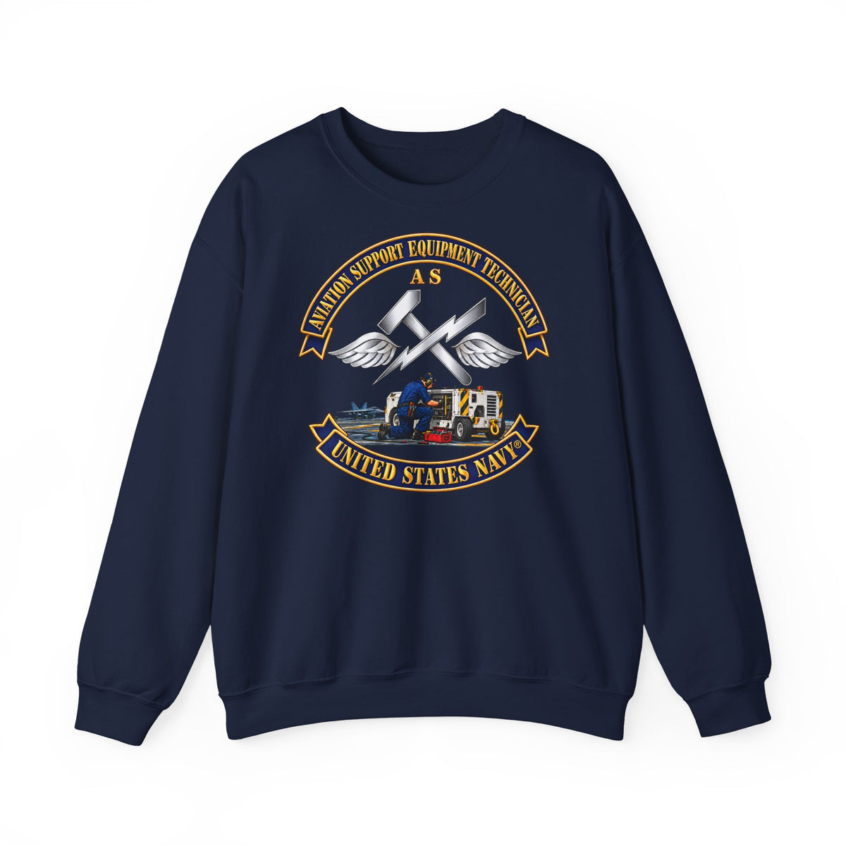 Unisex Heavy Blend™ Crewneck Sweatshirt -  Navy - Rate - Aviation Support Equipment Technician (AS) with Scene - 3D - Enhanced