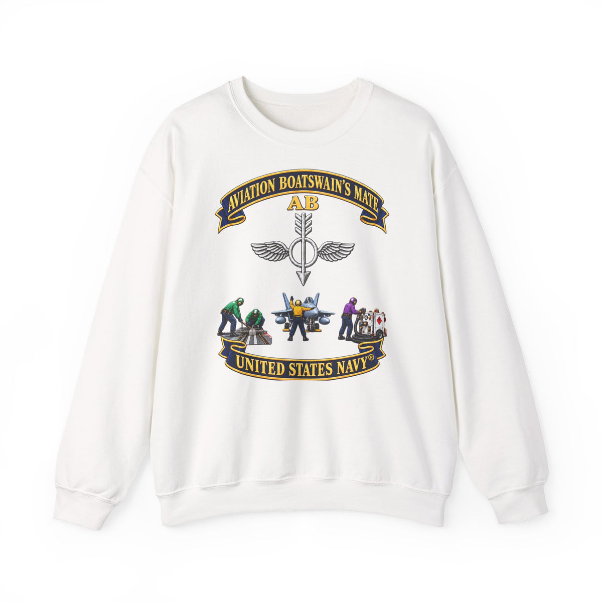 Unisex Heavy Blend™ Crewneck Sweatshirt -  Navy - Aviation Boatswains Mate Br with 3 Scene - 3D - Enhanced