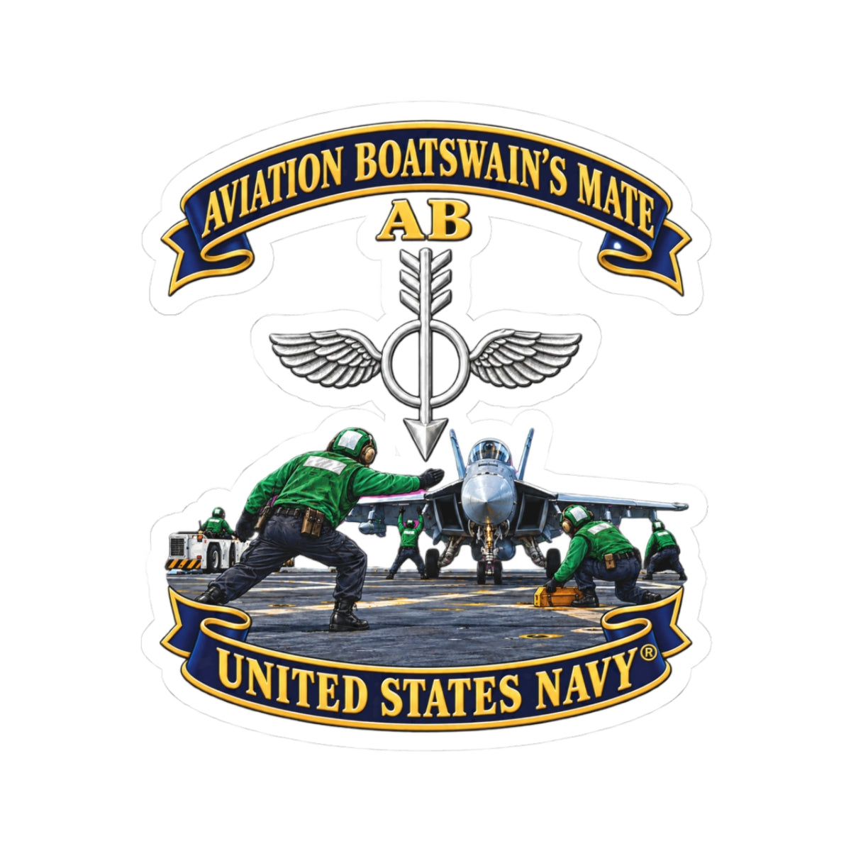 Kiss-Cut Stickers - Navy - Aviation Boatswains Mate Br with AC handler Scene - 3D - Enhanced