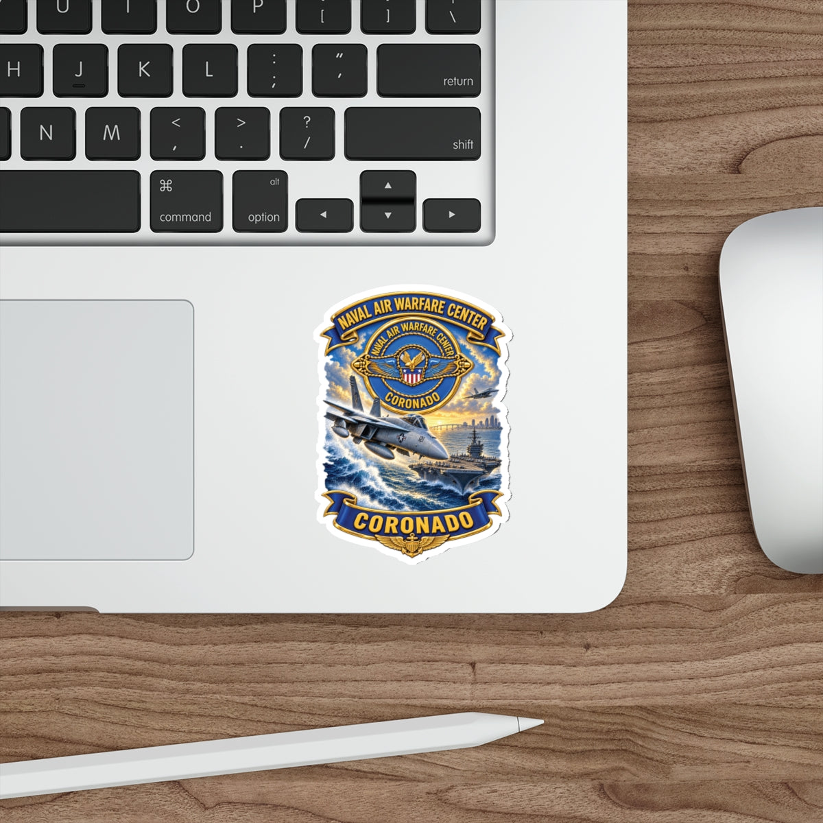 Die-Cut Vinyl Sticker - NAVY - Naval Air Warfare Center - Coronado - Crest - with Scene - 3D - Enhanced