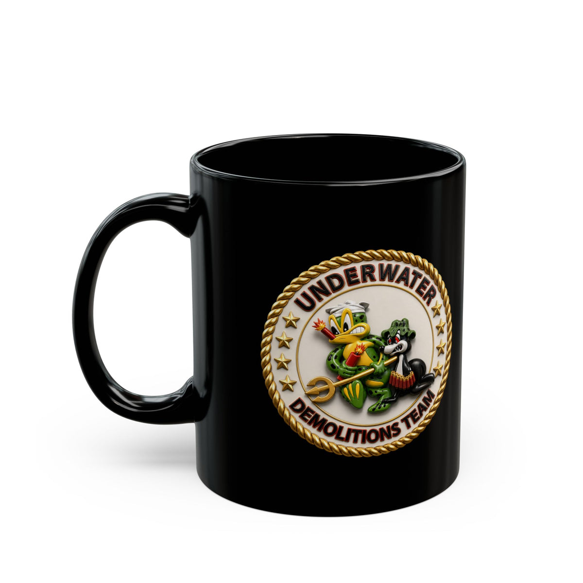 Black Mug (11oz, 15oz) - Navy - SOF - Underwater Demolitions Team - Sammy - Freddie - 3D - Enhanced
