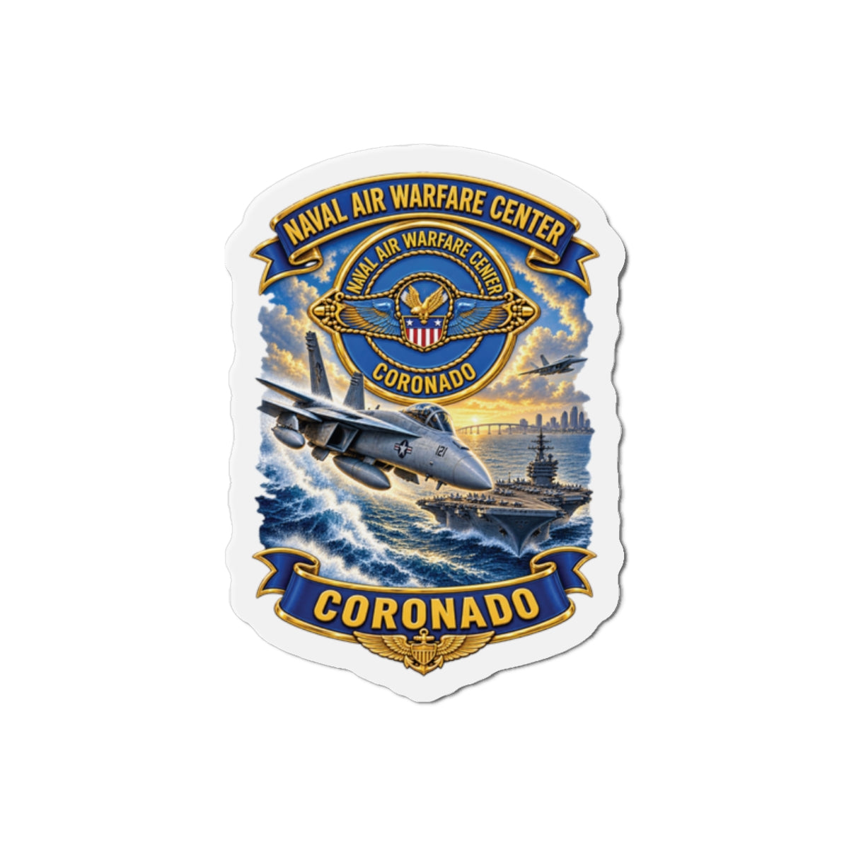 Die-Cut Magnet - NAVY - Naval Air Warfare Center - Coronado - Crest - with Scene - 3D - Enhanced