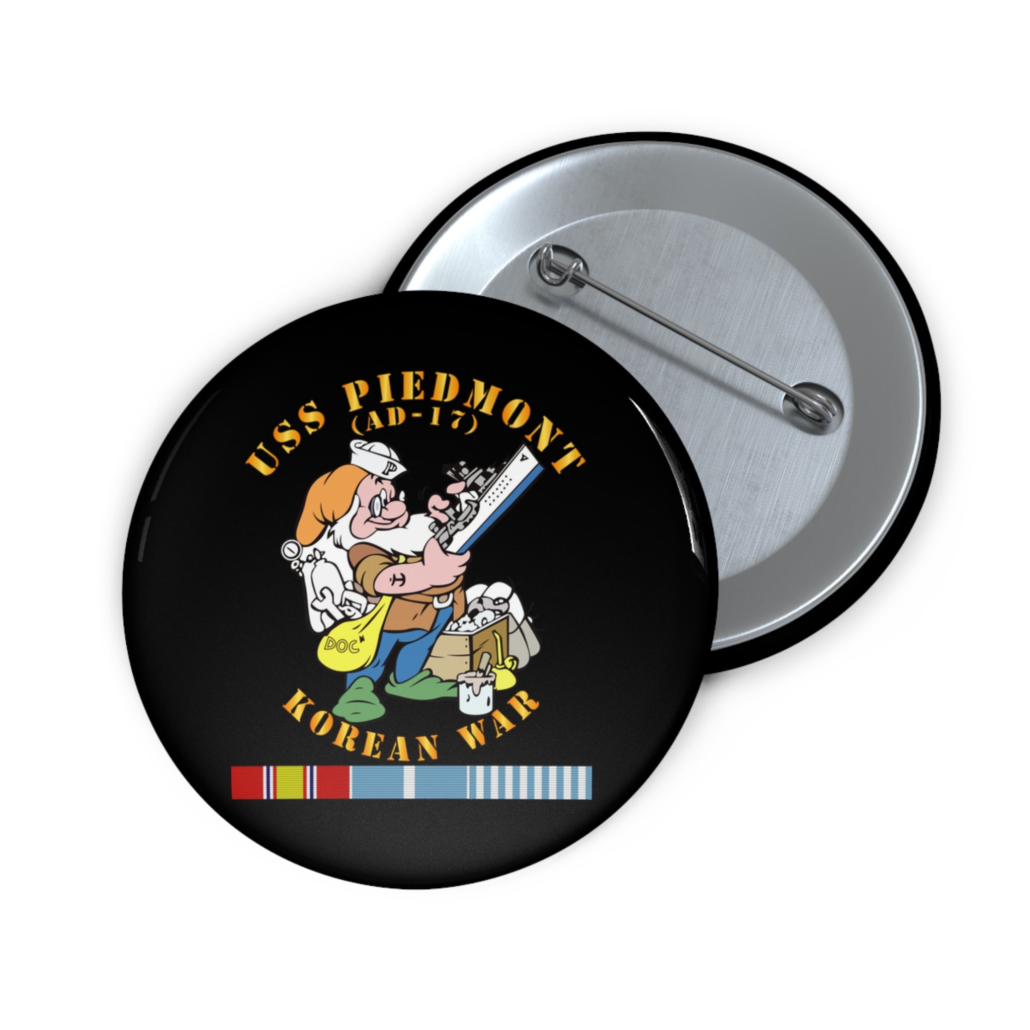 Custom Pin Button - Navy - USS Piedmont (AD-17) w KOREA SVC - Korean War