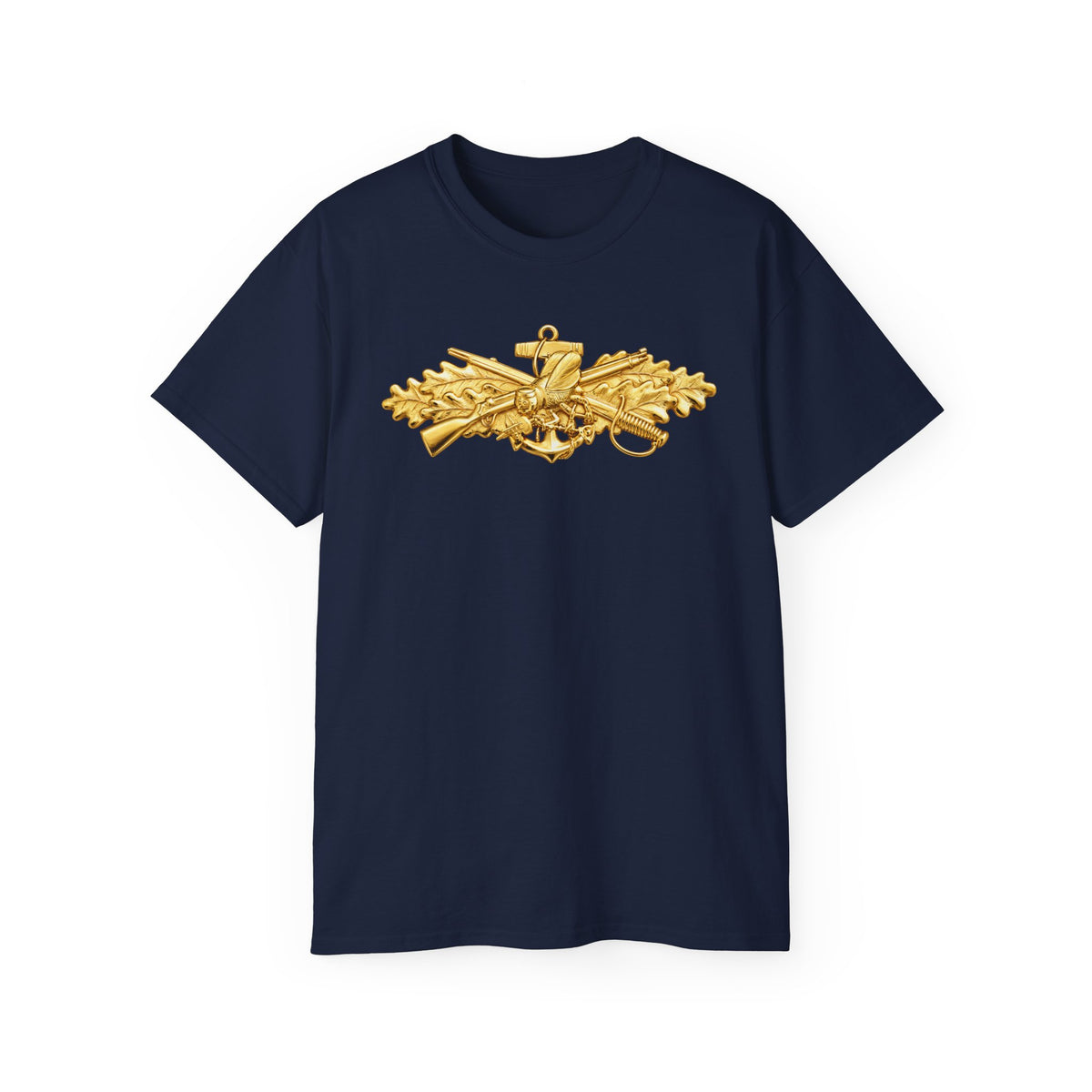 Unisex Ultra Cotton T-Shirt - Navy - Badge - Seabee combat warfare specialist wo txt - Officer - 3D - Enhanced