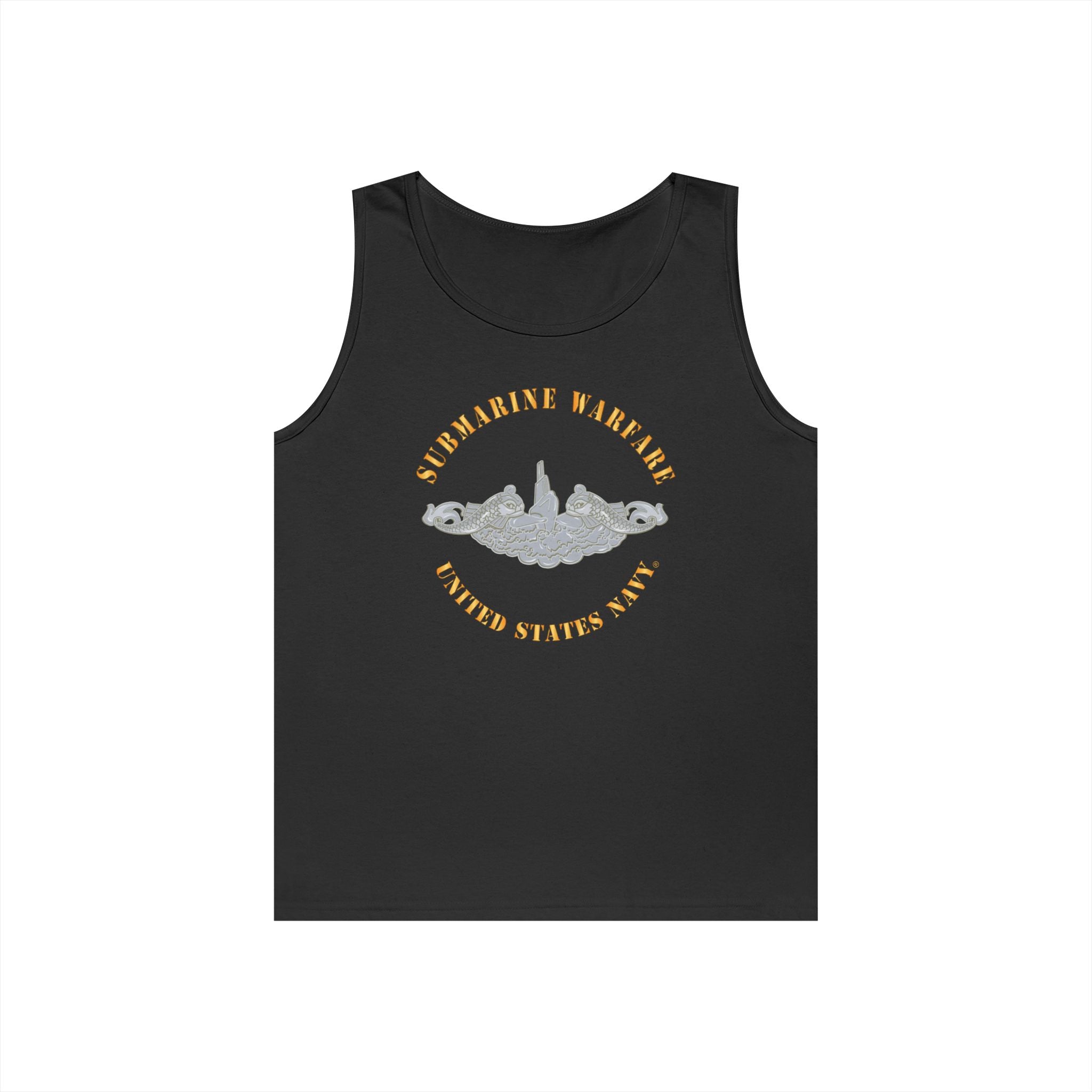 Unisex Heavy Cotton Tank Top - Navy - Submarine Badge - Silver
