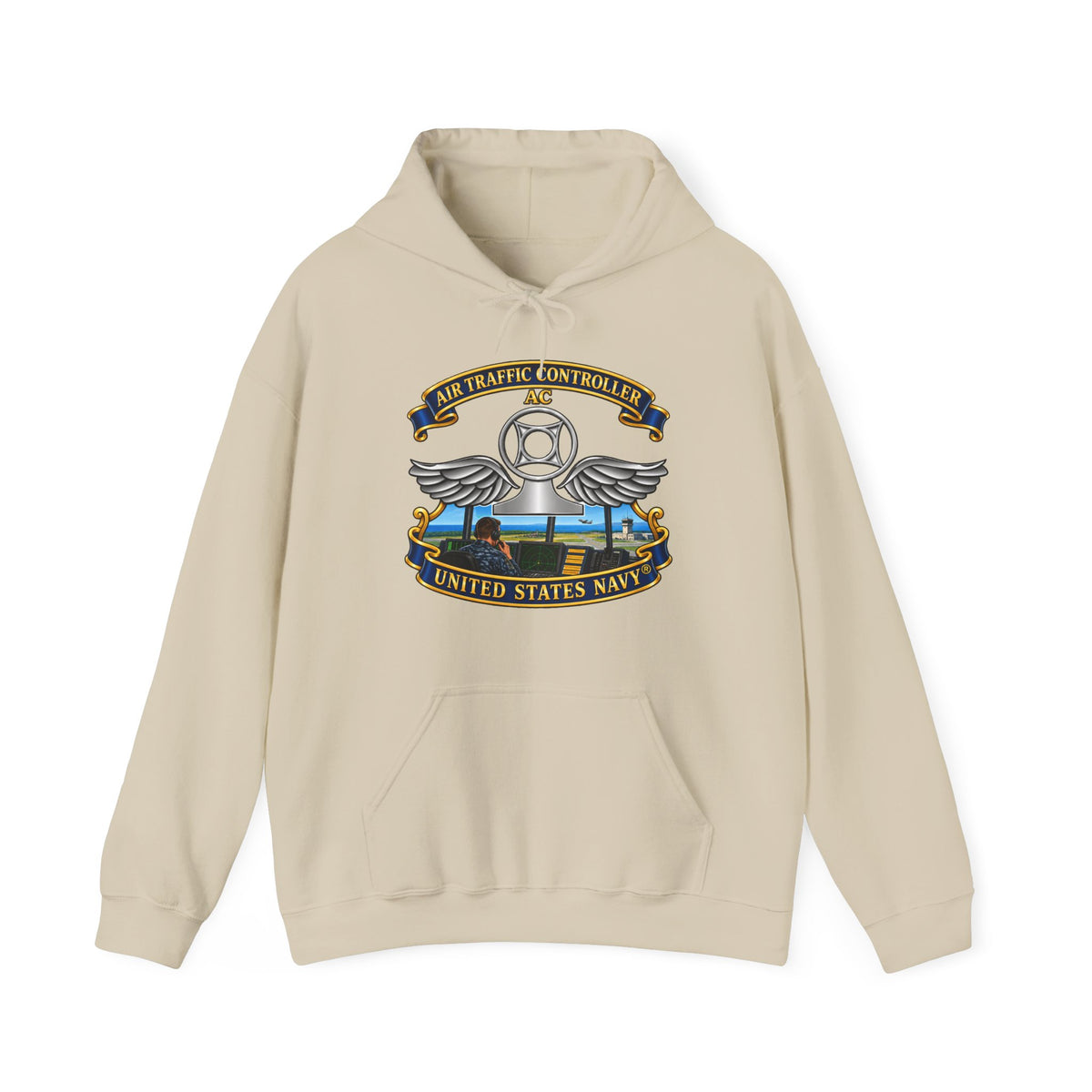 Unisex Heavy Blend™ Hoodies - Navy - Rate - Air Traffic Controller (AC) - with Scene - 3D - Enhanced
