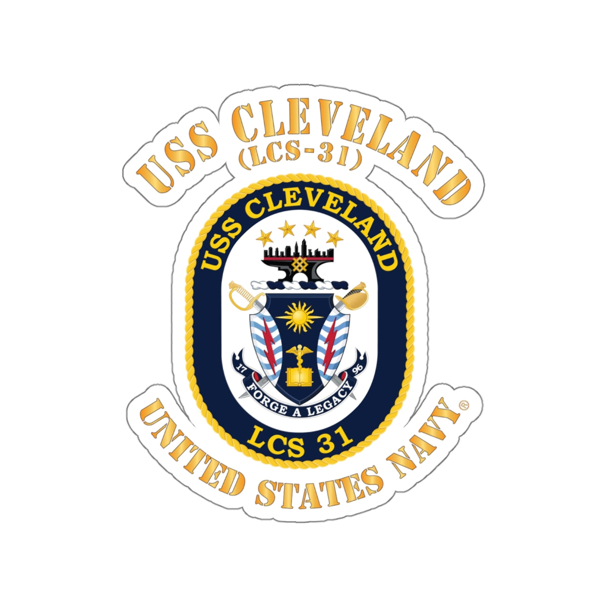 Die-Cut Vinyl Sticker - Navy - USS Cleveland (LCS-31)