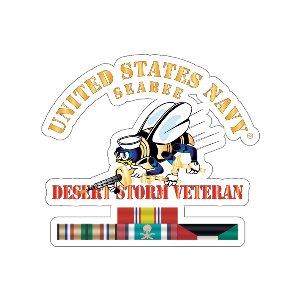 Die-Cut Vinyl Sticker - Navy - Seabee - Desert Storm Veteran