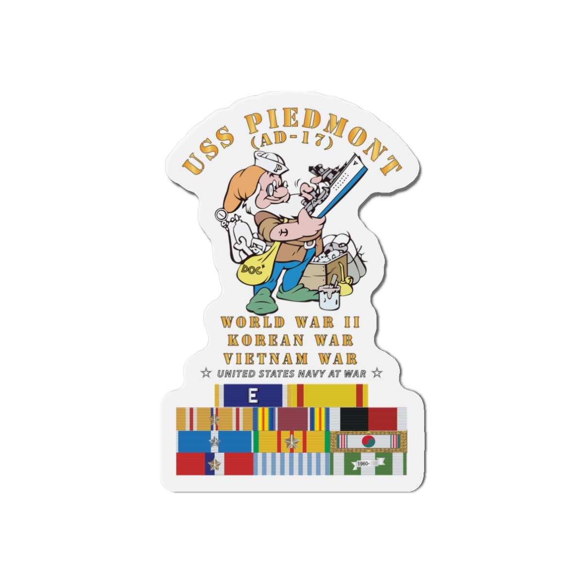 Die-Cut Magnet - Navy - USS Piedmont (AD-17) w WWII - KOREA - VN SVC