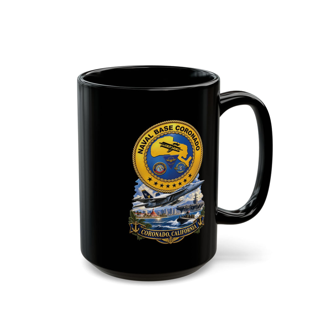 Black Mug (11oz, 15oz) - NAVY - Naval Base Coronado - Crest w Scene - Coronado California - 3D - Enhanced