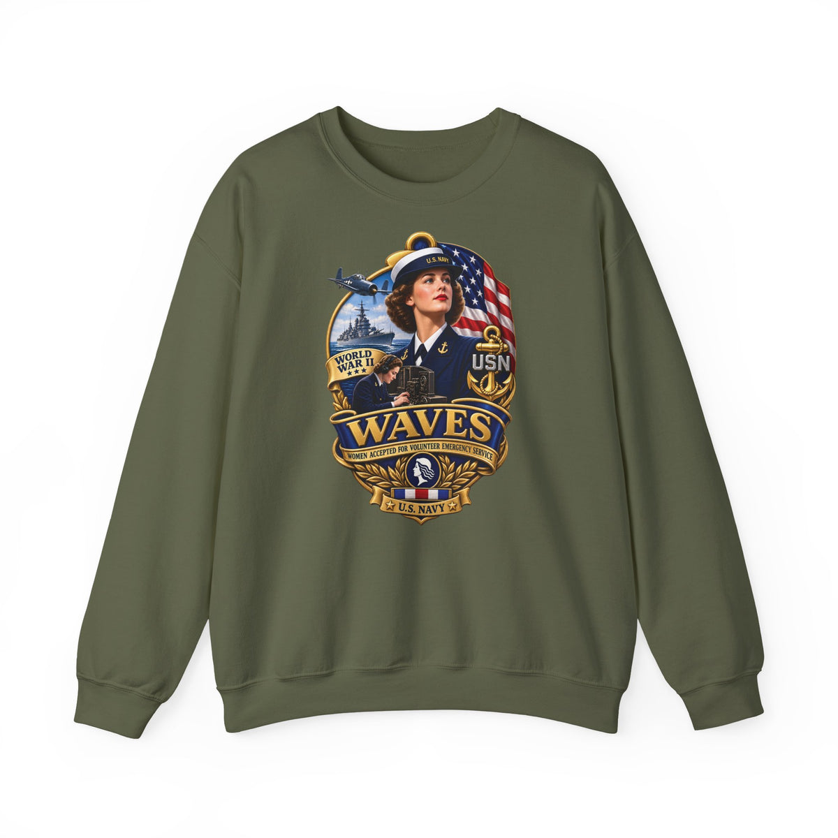 Unisex Heavy Blend™ Crewneck Sweatshirt - WAVES - Women Accepted for Volunteer Emergency Service WWII - 3D - Enhanced